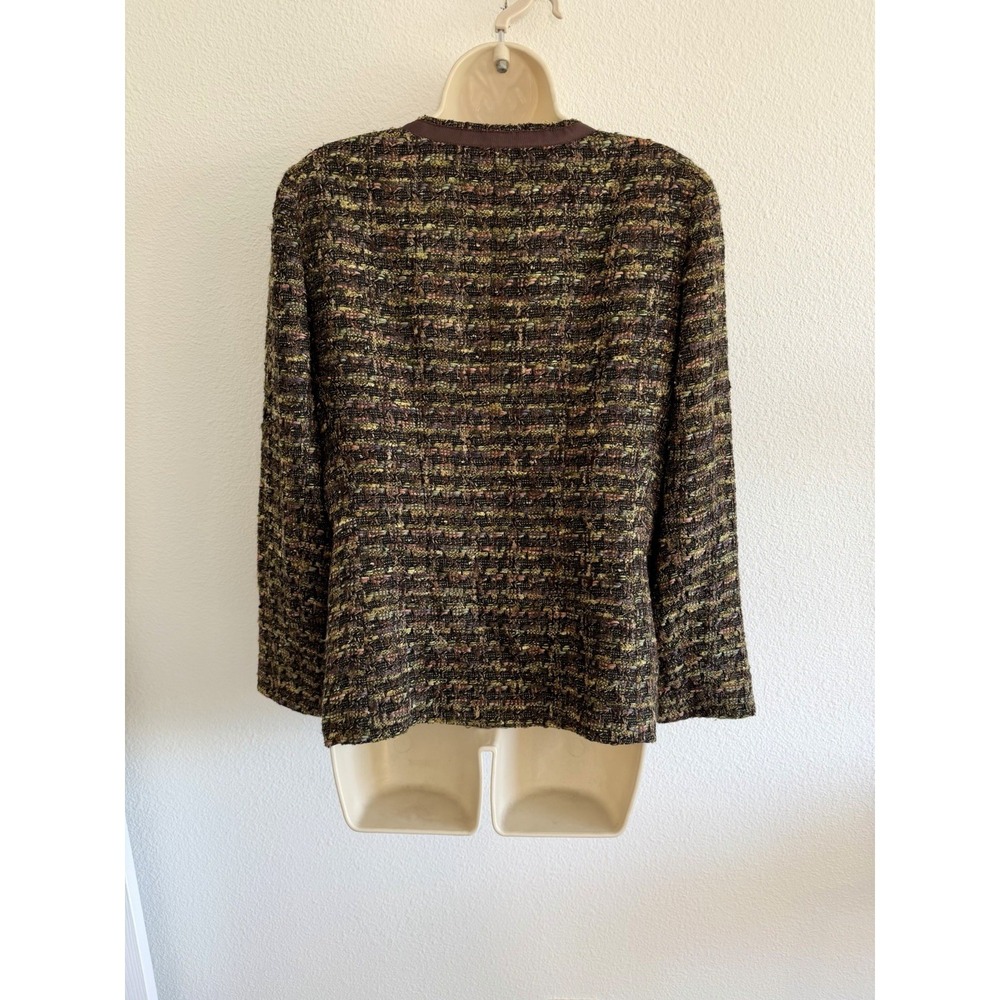 Lafayette 148 Tweed Zip Up Blazer Sz 8 Brown Boucle Jacket Workwear Classic - Picture 6 of 7